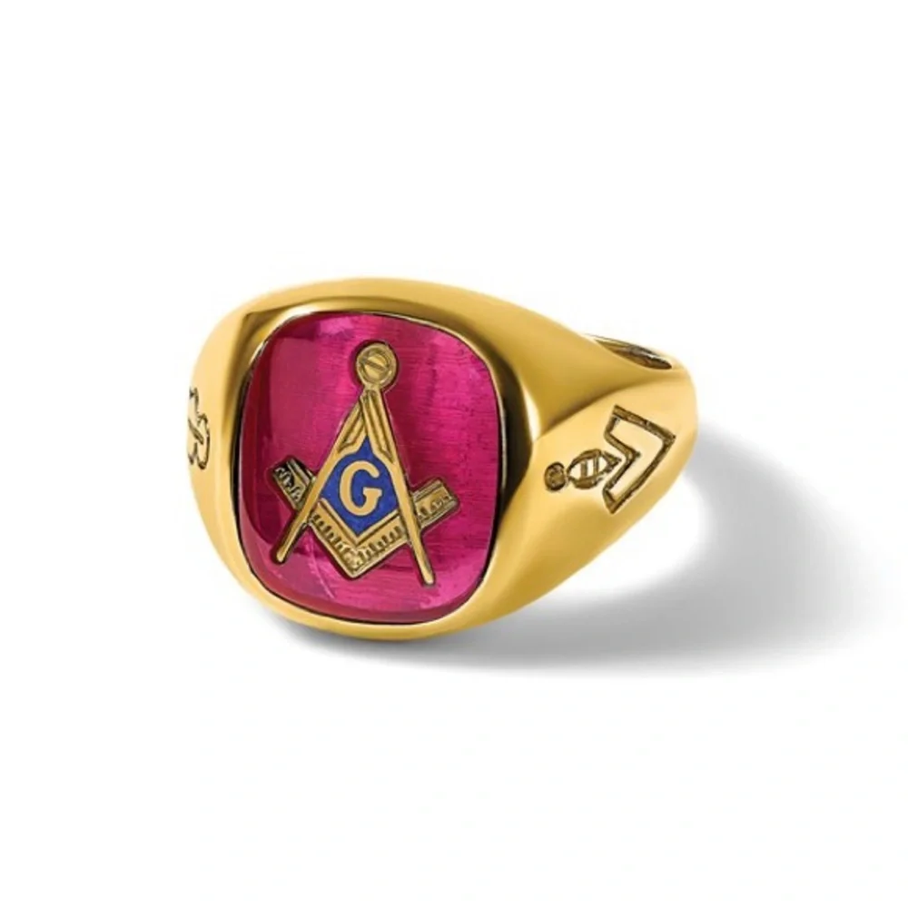 IBGoodman 14k Gold Masonic Ring Lab Ruby Blue Lodge Master Mason Men's Size 10